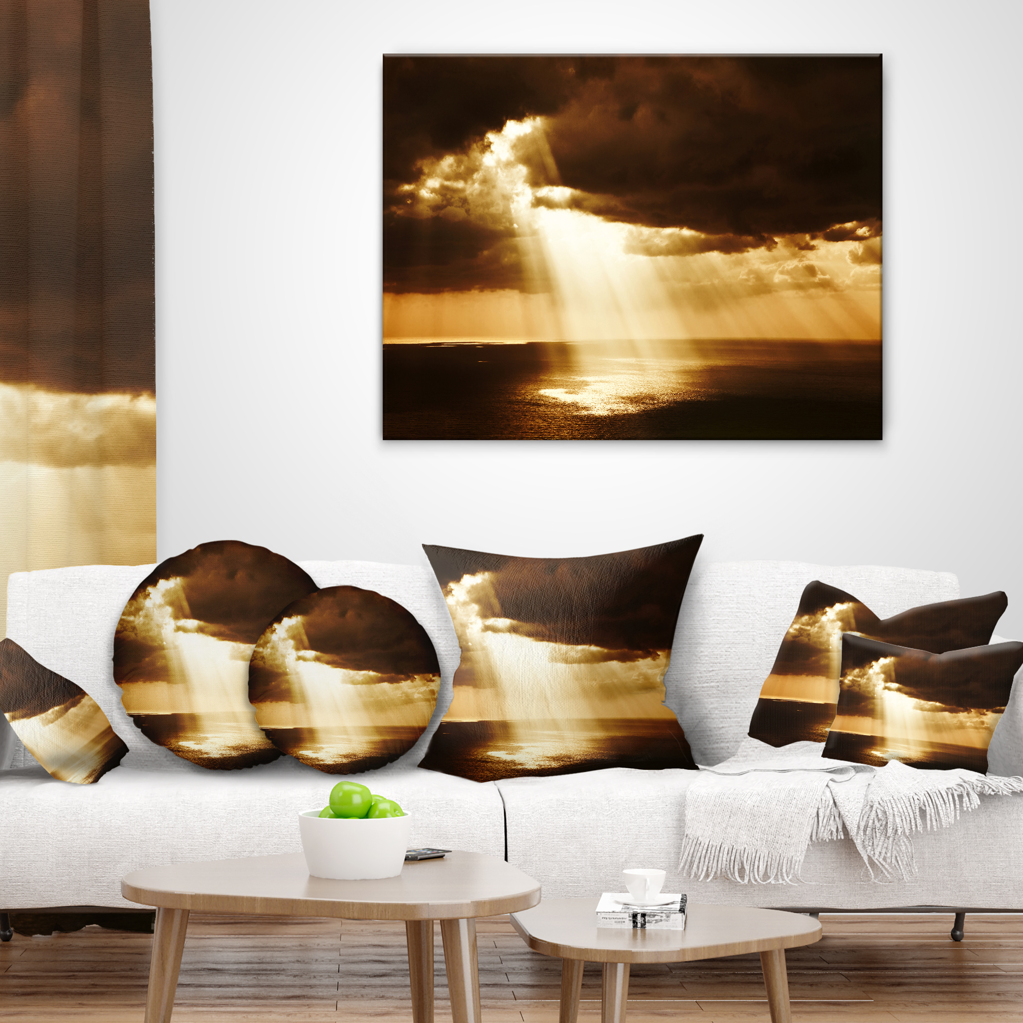Designart Dramatic Sunset with Sunrays - Landscape Printed Throw Pillow - 18x18