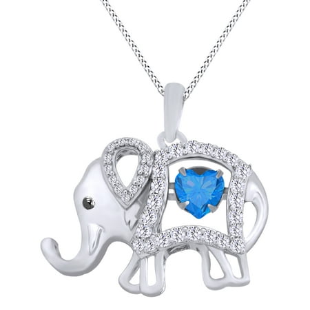 - Round Cut Cubic Zirconia Elephant Floater Pendant Necklace In 14K White Gold Over Sterling Silver By Jewel Zone US