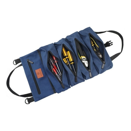 

Roll Tool Bag Tool Roll 18.5 x11 Wrench Roll Pouch Foldable Canvas Tool Pocket Aid Storage Bag Blue
