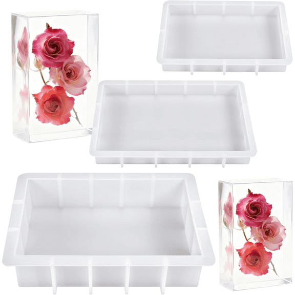 3pcs Large Rectangular Resin Molds, Epoxy Resin Casting Craft Silicone Molds, Crystal Deep Casting Epoxy Mold for Flower Preservation Bookends DIY Art Home Decor, DIY Wedding Bouquets