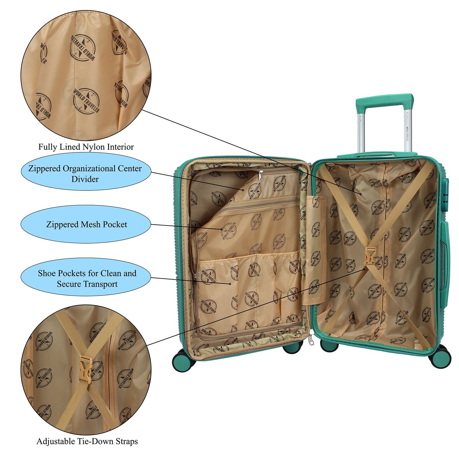 World Traveler Highways 2-Piece Hardside Carry-On Spinner Luggage Set - Green
