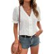 thumbnail image 1 of Camisa de manga corta para mujer, blusa informal con cuello en V, Top decorativo calado para vacaciones de verano, blanco XL, 1 of 6