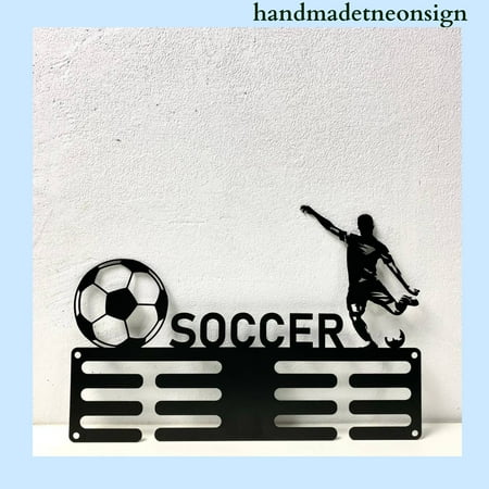 

Handmadetneonsign Soccer Medal Hanger Soccer Player Metal Holder Sport House Metal Wall Decor 038546