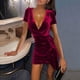 thumbnail image 2 of Vestido largo de cóctel de fiesta con cuello en V de manga corta ajustado Sexy sólido de moda para mujer Fridja  qw6368, 2 of 6