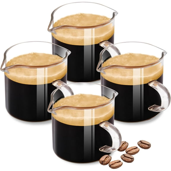 Espresso Cups 4-Piece set, 4 OZ Double Spout Cup with Handle, Espresso Shot Glass with V-Shaped Spout for Espresso Machine, Milk Cup (Espresso cups)