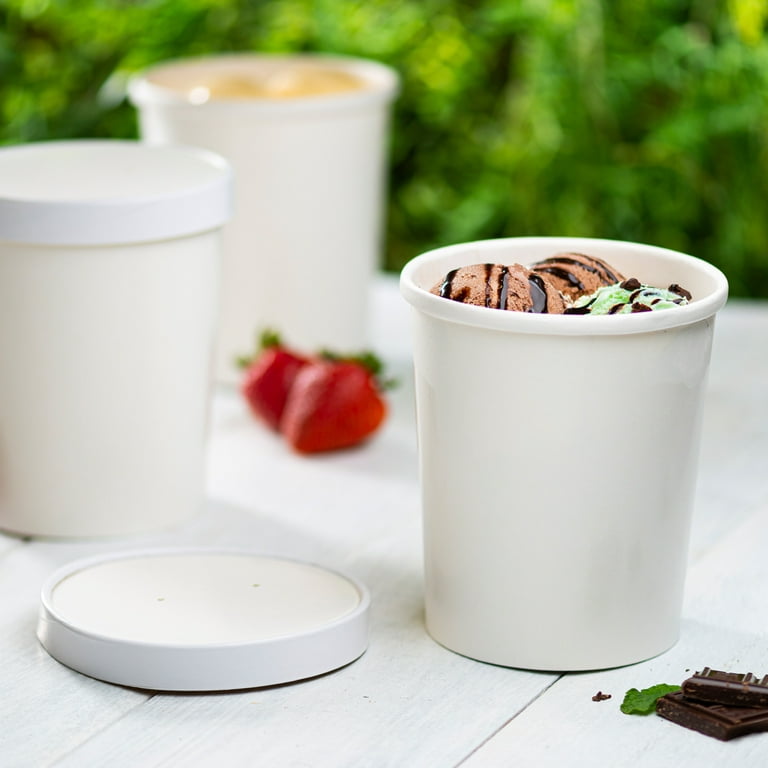 White Paper Round Food & Soup Containers With Vented Lids 