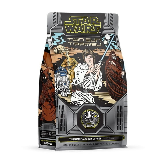 Bones Coffee Company Twin Sun Tiramisu Whole Coffee Beans Tiramisu Flavor | 12 oz Flavored Coffee Medium Roast Gourmet Star Wars Inspired Coffee (Whole Bean)