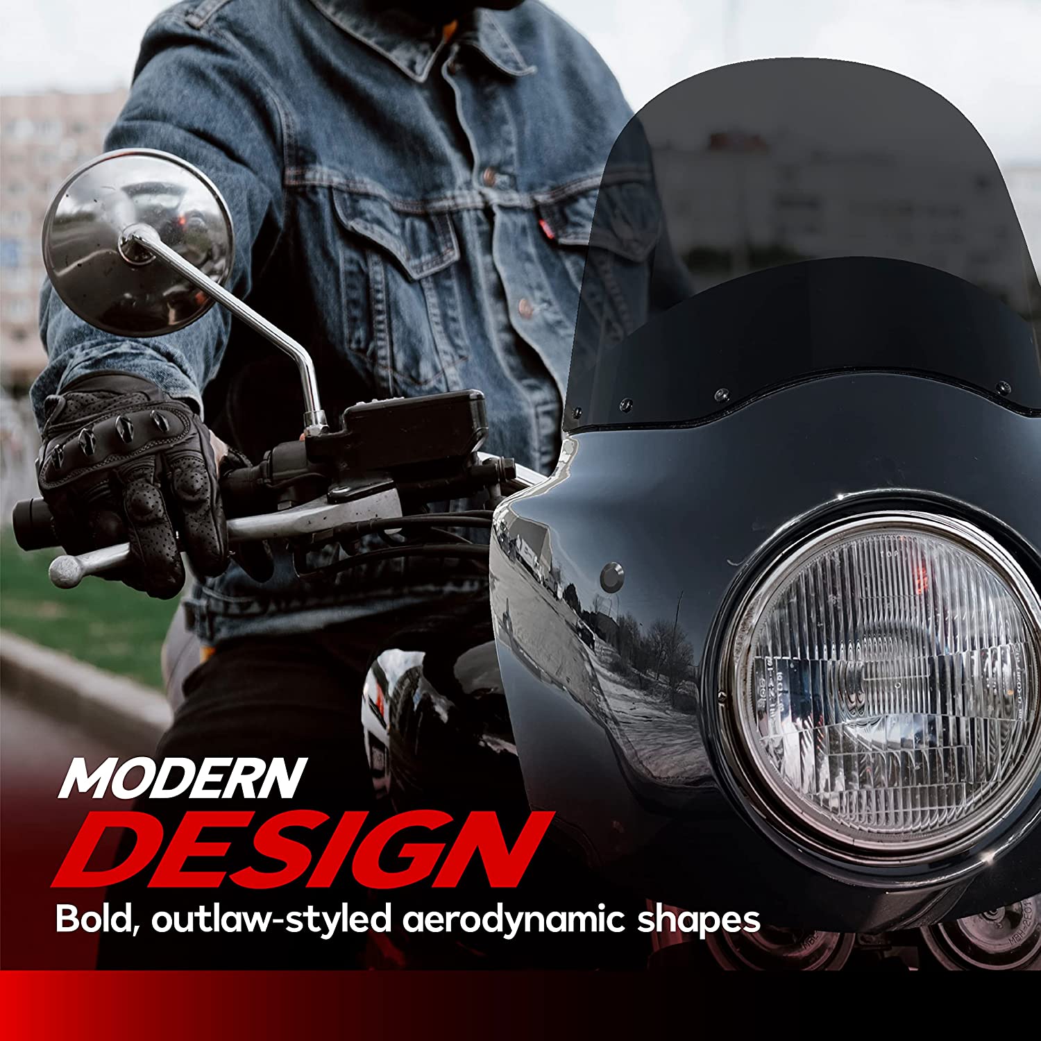 Krator Motorcycle Windshield & Fairing Complete Kit, Road Warrior Windshield, Compatible with Harley Davidson Dyna and Softail, Motorcycle Accessories, Glossy Black and Smoke Windscreen, 15" Height