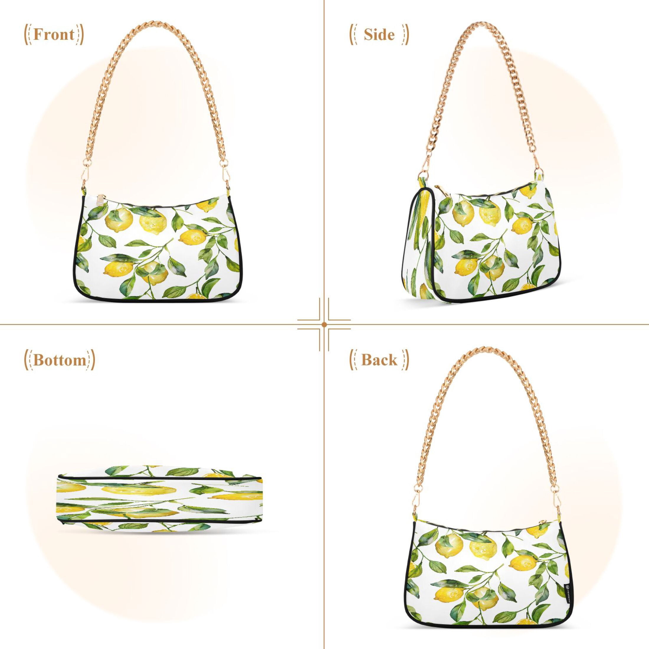 Ryvnso Lemon and Leaves Womens Chain Shoulder Bag Tote Handbags Clutch Hobo Purse with Zipper for Travel