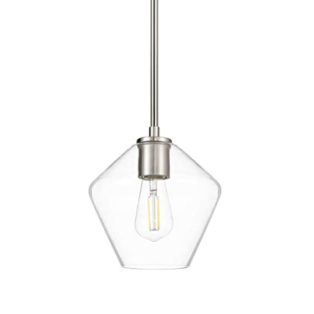Linea Di Liara Macaria Modern Glass Farmhouse Pendant Lighting For Kitchen Island And Over Sink Lighting Fixtures Brushed Nickel Pendant Light Hanging Ceiling Light Angled Clear Glass Shade, Ul Listed
