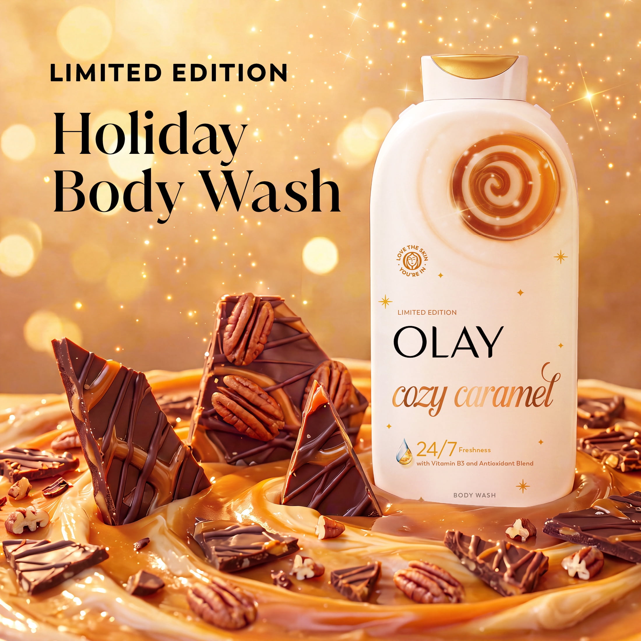 Olay Cozy Caramel Body Wash with Vitamin B3 and Antioxidant Blend, 24/7 Freshness, Limited Edition, 22 fl oz