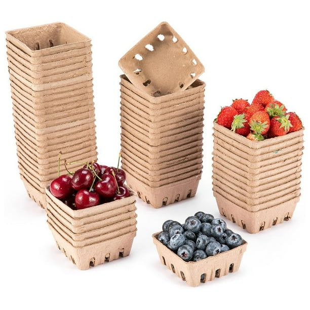 Paquete de 60 Cestas de Fibra de Pulpa para Frutos Rojos, para Fresas, Arándanos, Frambuesas, Uvas y , Contenedores para Cestas de Productos