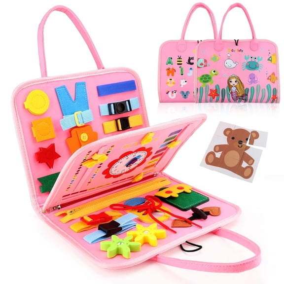Busy Board Montessori Toy for Toddlers,Educational Activity Developing Sensory Board for Fine Basic Dress Motor Skills - Travel Toys for Plane Car,Gift for Boys Girls 1 2 3 4 Year Old