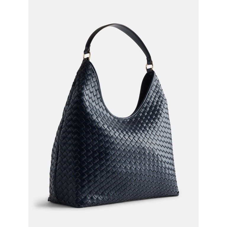 Scenario Women's Hobo Bag, Dark Navy Woven Faux Leather photo 3