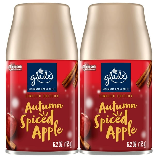 Glade Ambientador automático en spray para el hogar y el baño, aroma de manzana especiada de otoño, edición limitada, 6.2 oz, 2 unidades