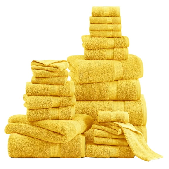 LANE LINEN 100% Cotton Bathroom Towel Set - 24 Pc - Zero Twist, Very Soft & Absorbent - 2 Bath Sheets, 4 Fingertip, 4 Bath, 6 Hand Towels, 8 Washcloths - Remains Fluffy After Multiple Washes - Mimosa