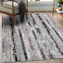 Luxe Weavers Modern Striped 5x7 Area Rug Red Distressed Abstract Carpet
