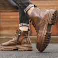 thumbnail image 3 of Winter Combat Boots for Men with Fleece Lined Warm Leather Casual Lace up Oxfords Snow Ankle Booties, 3 of 7
