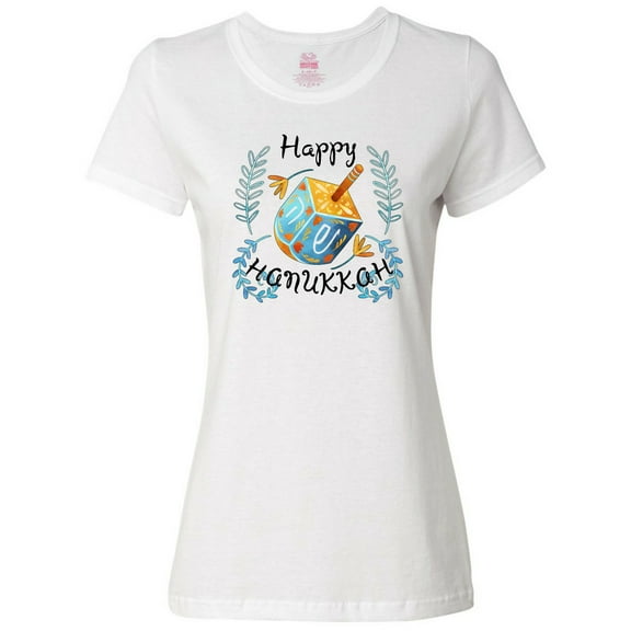 Inktastic Happy Hanukkah Dreidel and Laurels Women's T-Shirt