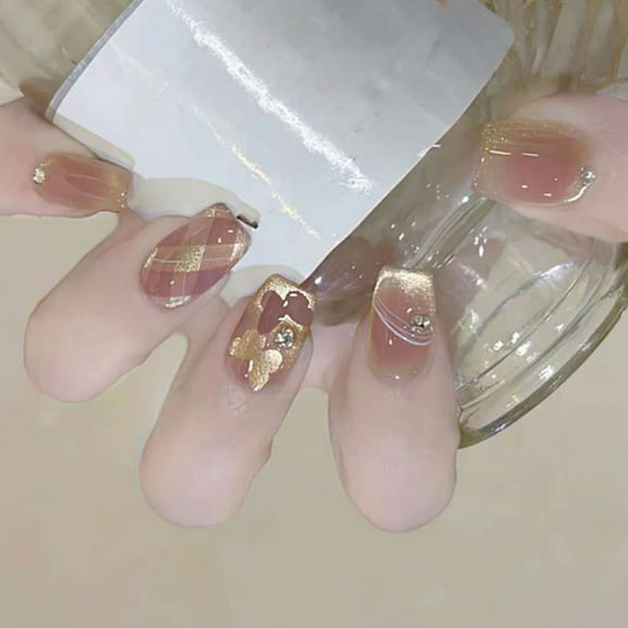 Press on Nails Square Fake Nails with Butterfly Designs Cats Eye Glossy Stick on Nails Glues on Acrylic Nails for Women