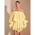 thumbnail image 6 of Elegant Yellow Off Shoulder Ruffle Mini Dress With Puff Sleeves And Asymmetric Hem, 6 of 8