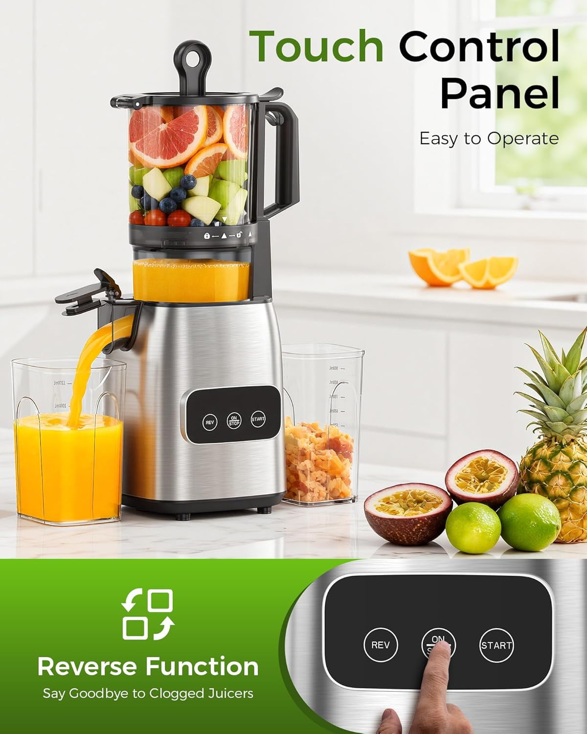 WAA Cold Press Juicer 5.4" Large Feed Chute,Slow Masticating,High Yield,Self Feeding & Easy to Clean​
