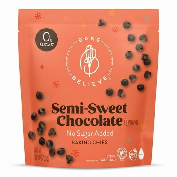 Bake Believe ,Keto-Friendly, Semi-Sweet Baking Chips, 9 oz pack of 1