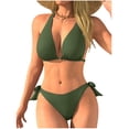 thumbnail image 3 of QIUOMBBP Halter Bikini Set for Women V Neck String Swimsuits Top with High Cut Bottom Beach Vacation 2 Piece Bathing Suit Army Green M, 3 of 6