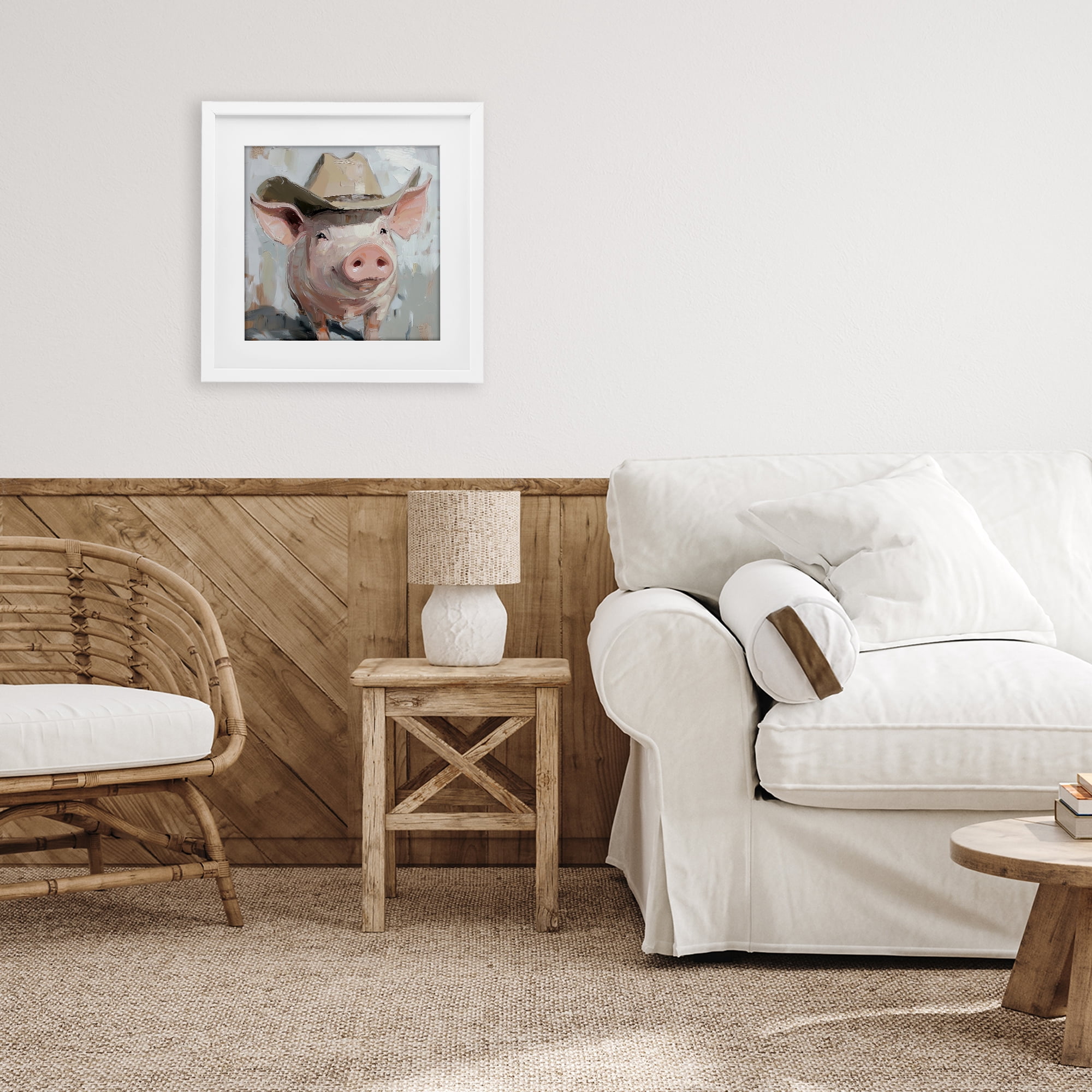 Stupell Industries Cowboy Chester Pig White Framed Print Under Glass, design by Tina LeCour