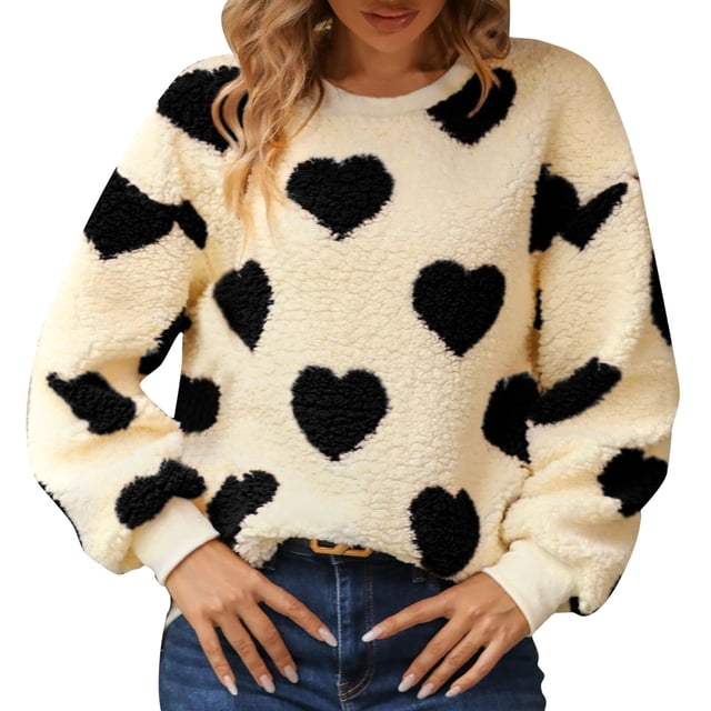 2DXuixsh Chandail à Capuche pour Femmes, Chandail d'Hiver en Peluche Imprimée, Manches Longues, Col Rond, Confortable, Noir Taille m