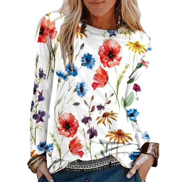 Blusa suelta informal con cuello redondo y manga larga para mujer Fridja czfsfas2882