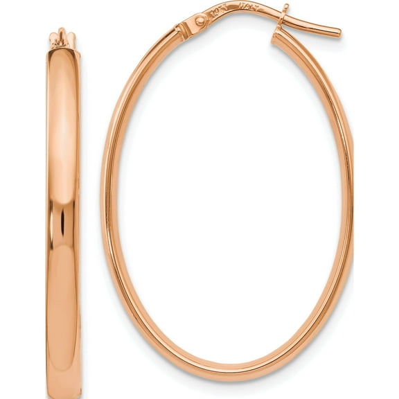 14K Rose Gold Jbsp's Polished Oval Hoop Earrings (34 X 23) Made In Italy le1048