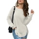 thumbnail image 1 of Mujeres suéter de punto manga larga split hem crewneck dobladillo curvado suelta otoño superior para invierno otoño, 1 of 5