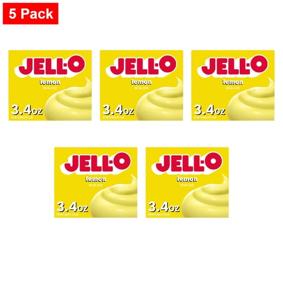 Jell-O Lemon Naturally Flavored Instant Pudding & Pie Filling Mix, Box 3.4 oz - 5 Pack