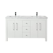 Stufurhome Adler 60 Inch White Double Sink Bathroom Vanity with Drains and Faucets in Chrome