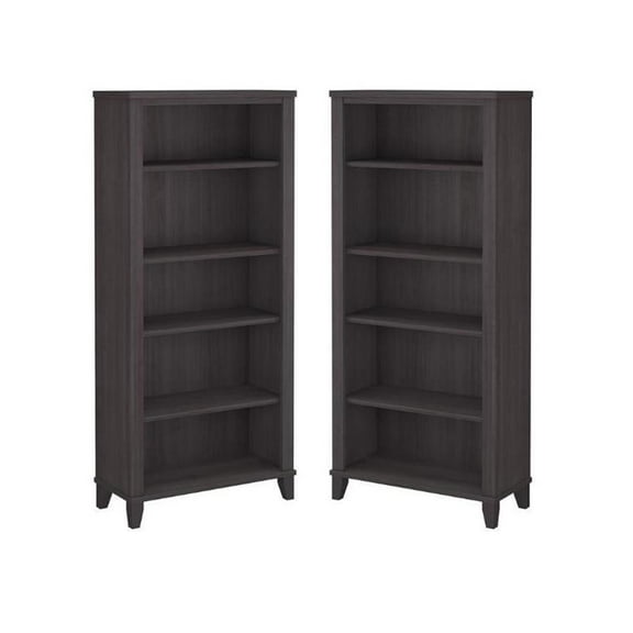 Home Square 2 Piece Engineered Wood Bookcase Set with 5 Shelf in Storm Gray