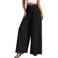 thumbnail image 2 of Women's Dress Pants Fashion Wide Leg Pant Casual High Elastic Waisted Business Casual Work Trousers with Pockets (S, Black), 2 of 8
