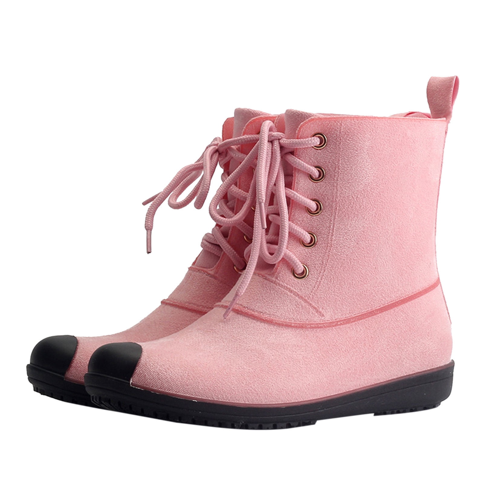 AXXD Ladies Pink Rain Boots Mid-tube Fashion Non-slip Plastic Medium Width Surface Lacing Rain For Women Clearance Size 40(US:7.5)