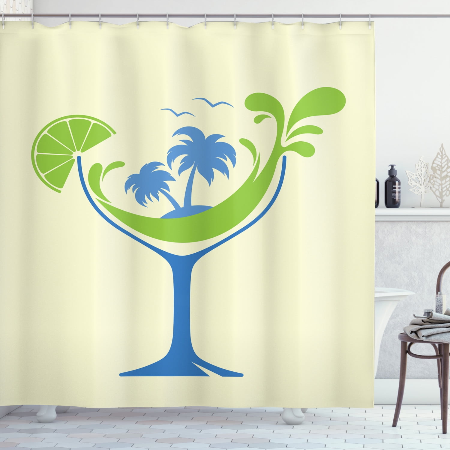 Bar Shower Curtain Tail Beach, Purple And Lime Green Shower Curtain