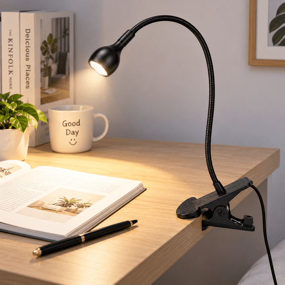 Clip On Desk Lamp with 360° Flexible Gooseneck, Portable LED Reading Light for Office Home Dorm, Black