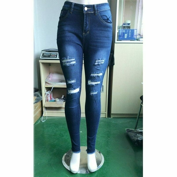 Ripped High Waist Denim Jeans Women Slim fit skinny pants ladies