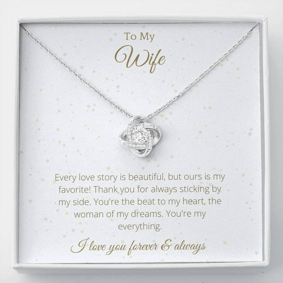 Lovely Knot Necklace, Husband To Wife Gift, Wife Necklace Gift, Anniversary Wife, Wife Necklace Message Card, Wife Gift 87, White Love Knot Necklace