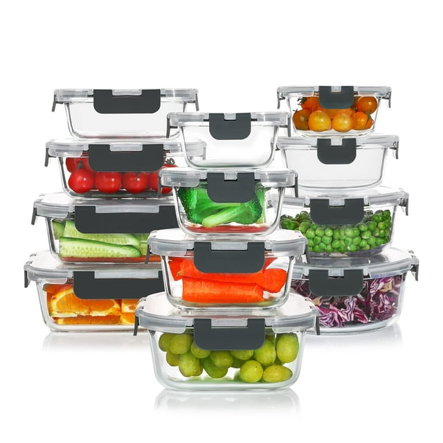 Set de recipientes de vidrio para almacenamiento de alimentos KOMUEE, 24 piezas, color gris