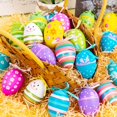 thumbnail image 4 of HeaCare 96Pcs Easter Hanging Eggs, Multicolored Plastic Easter Egg Hanging Tree Ornament, Easter Decorative Hand Painted Eggs DIY Crafts with Various Style Stripes Dots Flowers, 4 of 7