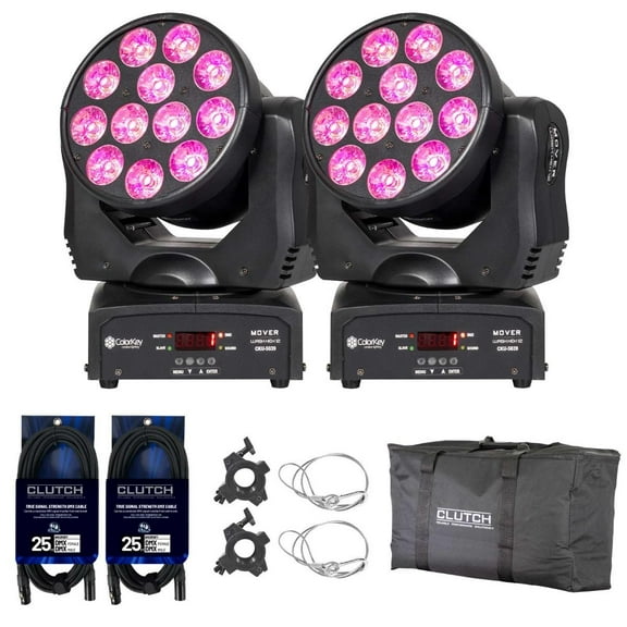 (2) ColorKey CKU-5039 Mover Wash HEX 12 Moving Head Wash Lights with Carrying Bag Package