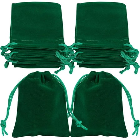 Velvet Jewelry Drawstring Gift Bags Rectangle Dark Green 9x7x0.35cm about 25pcs/bag