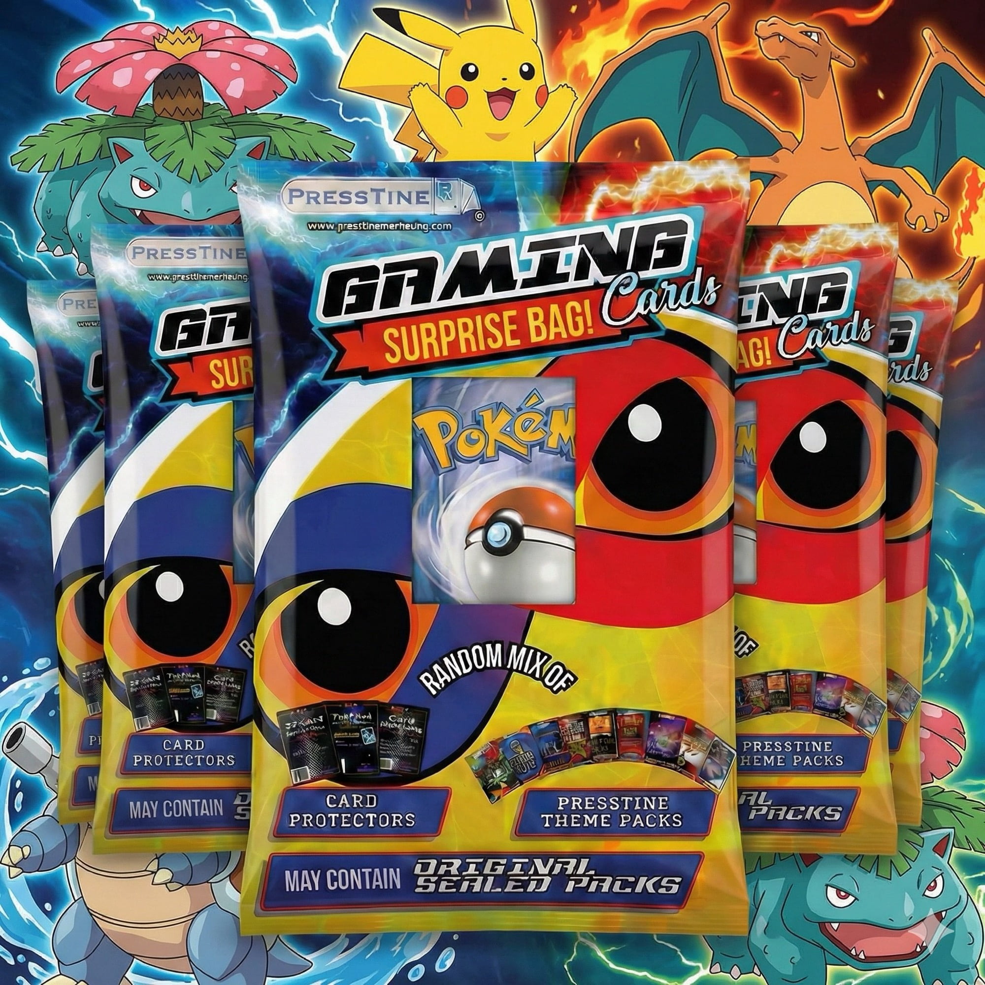 Presstine Pokemon Surprise Bag Trading Cards Mystery Pack