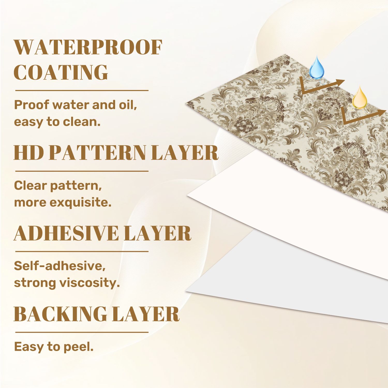 Vintage Peel and Stick Wallpaper 17.7in x 9.8ft Elegant Baroque Floral Damask Earth Tones Contact Paper Vinyl Waterproof Self Adhesive Wall Paper for Bedroom Shelf Cabinet Renter Friendly