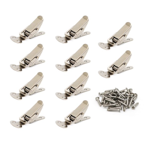 Beryler - Paquete De 10 Pestillos De Palanca Con Resorte De Acero Inoxidable, Clip De Abrazadera Pequeño Con Tornillos Para Gabinete, Caja De Madera, Cofre (Plateado)