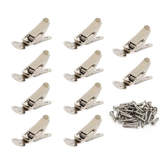 Beryler - Paquete De 10 Pestillos De Palanca Con Resorte De Acero Inoxidable, Clip De Abrazadera Pequeño Con Tornillos Para Gabinete, Caja De Madera, Cofre (Plateado)